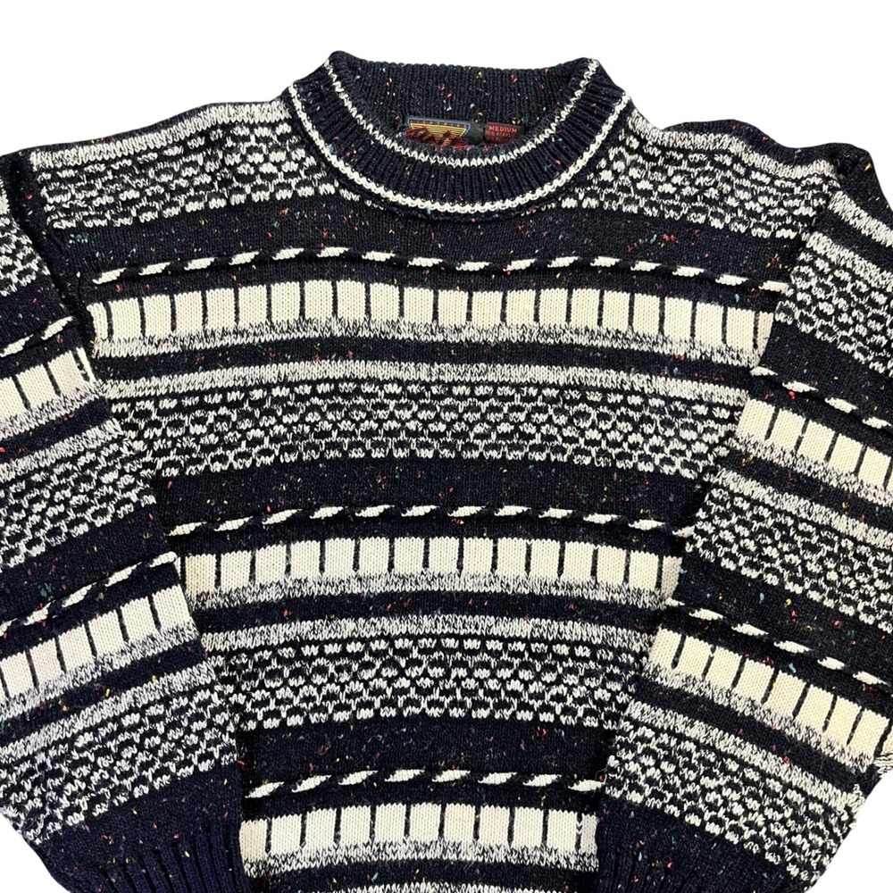 VTG‎ BOLT Men's Knit Sweater Navy White Speckled Pattern Mock Neck Medium